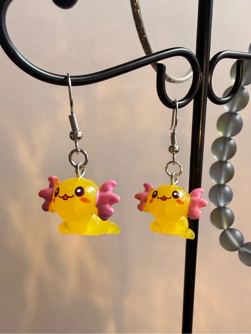 Yellow Axolotl Dangle Earrings